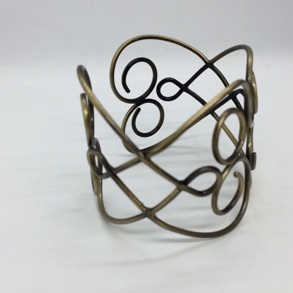 3/$30 BRASS ANTIQUED GOLD TONE WIRE WRAP HEART CUFF BRACELET ARTISAN ART NOUVEAU - Picture 7 of 16